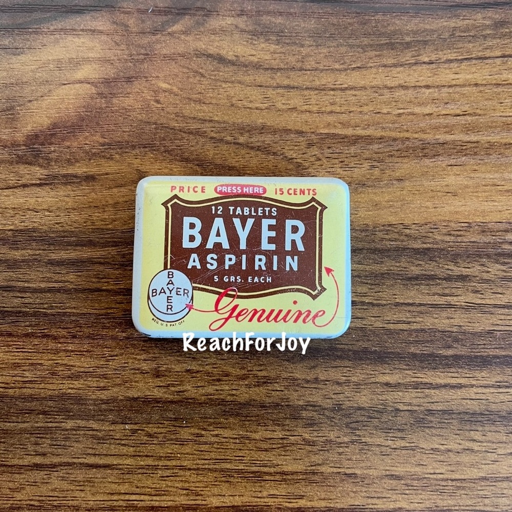 Vintage Bayer Aspirin Metal Tin Brown And Yellow Empty Tin That Held 12 Tablets
